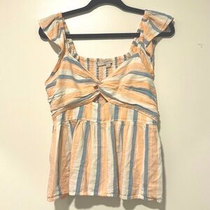LOFT Twist Front Babydoll Striped Top
